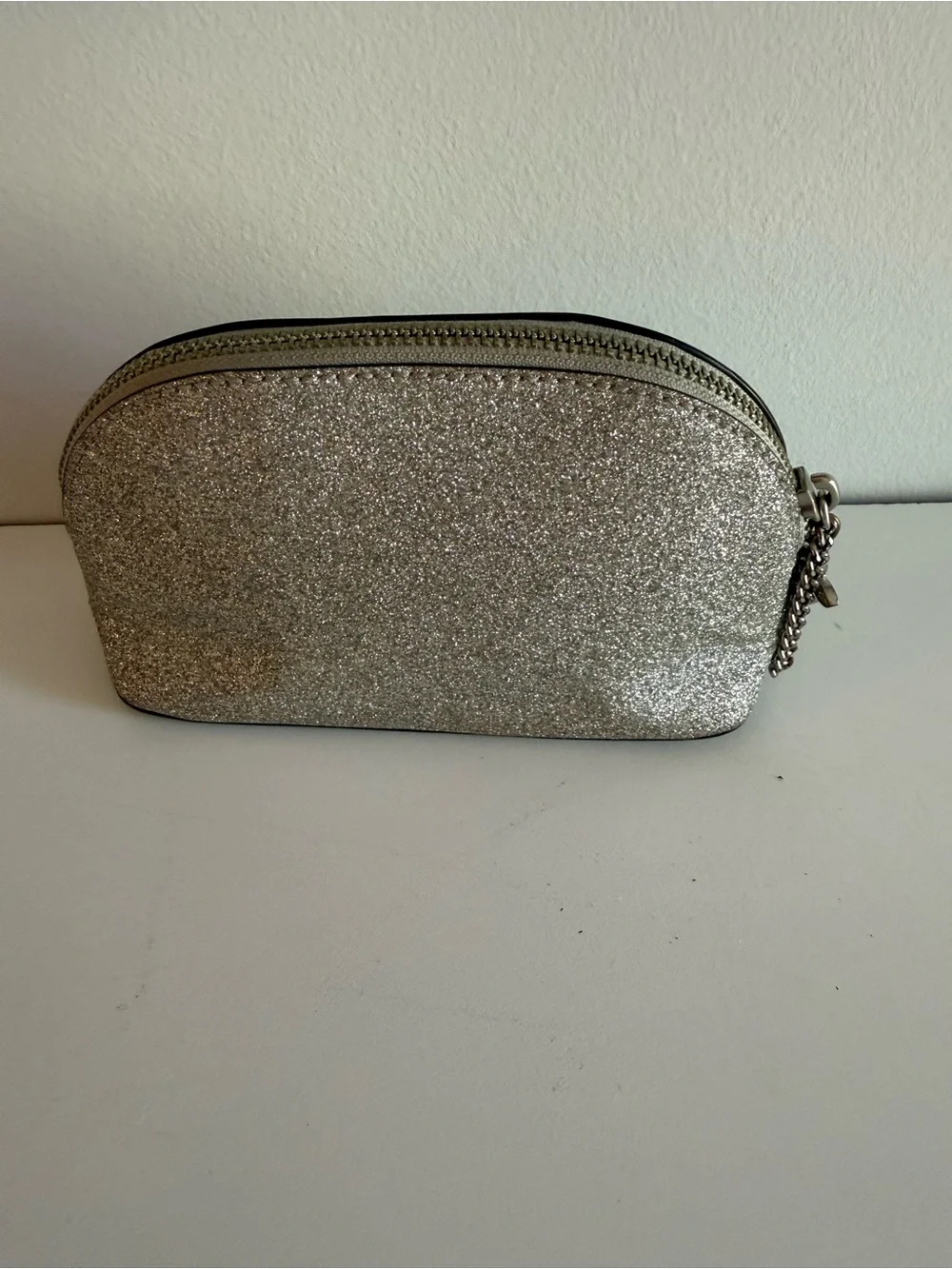 Michael Kors Silver Glitter Cosmetic Makeup Bag Travel Toiletry Zip Pouch Case